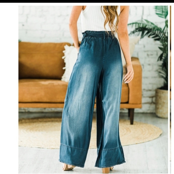 MOST FABULOUS PAPERBAG WAIST BELTED WIDE LEG PANTS PALAZZO - Picture 3 of 4